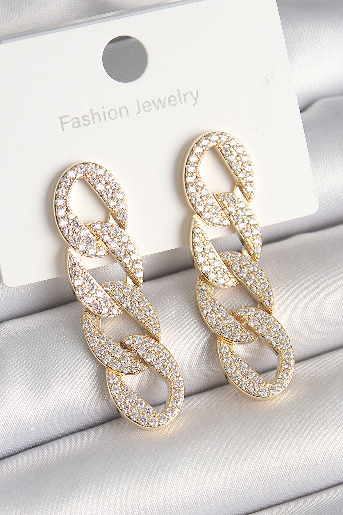 Pirinç Gold Renk Zirkon Taşlı Zincir Model Kadın Küpe - EBJ250301W31475