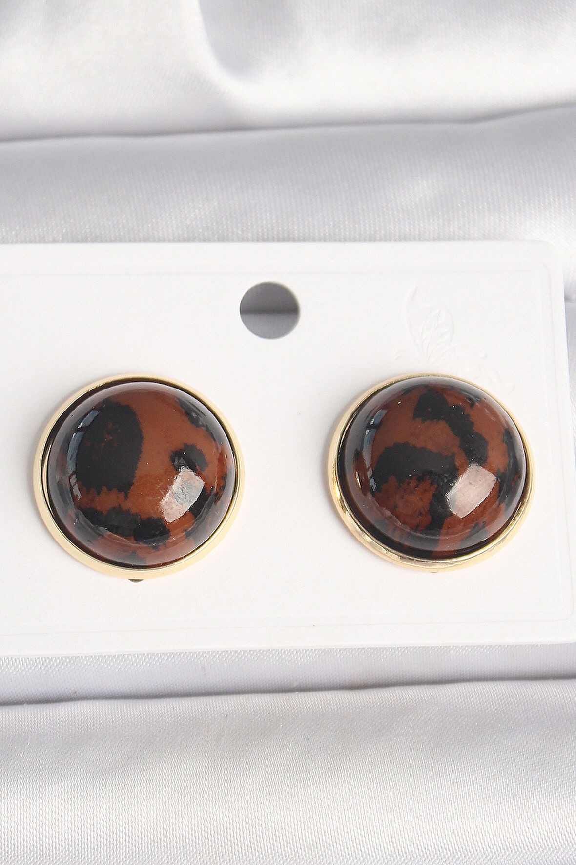 Pirinç Gold Renk 3D Daire Leopar Model Kadın Küpe - EBJ250315W32069