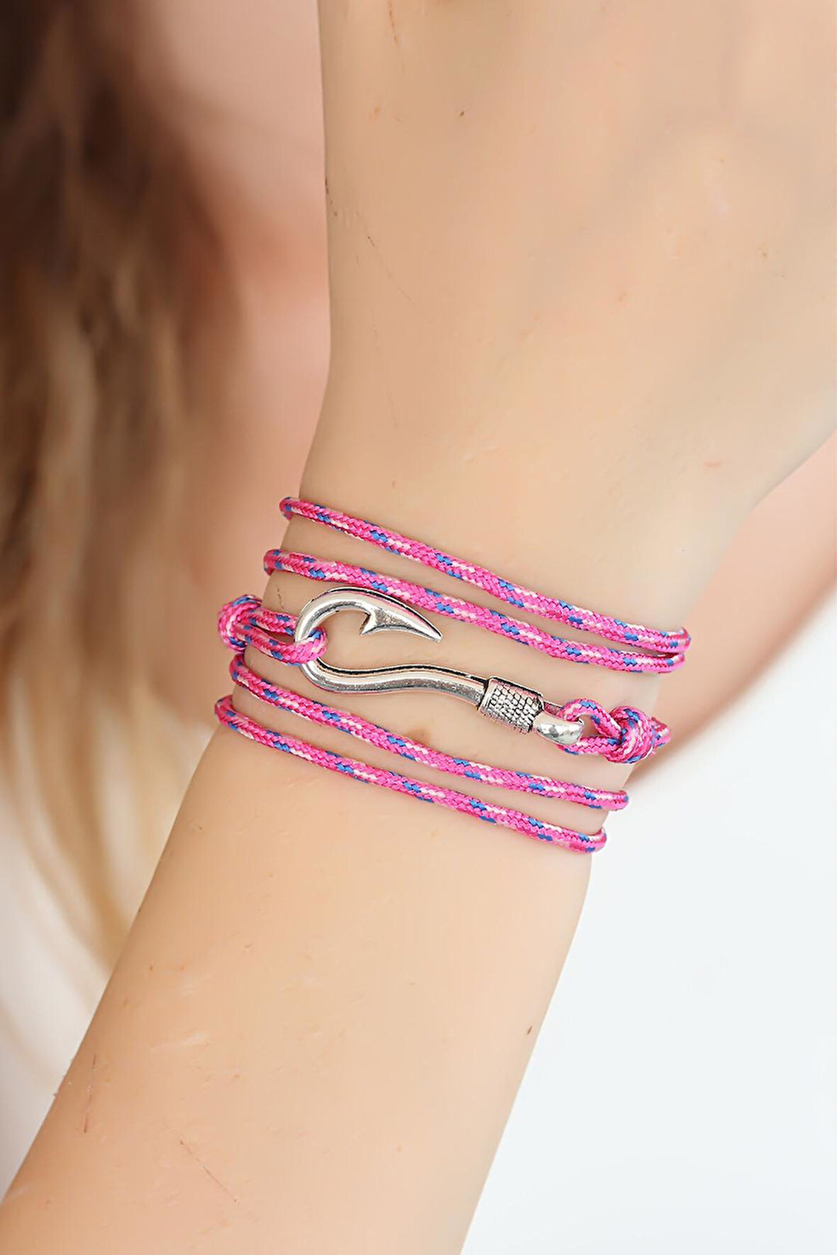Karışık Desenli Pembe Renk Gümüş Metal Kancalı Bayan Çoklu Bileklik - EBJ250322W32166