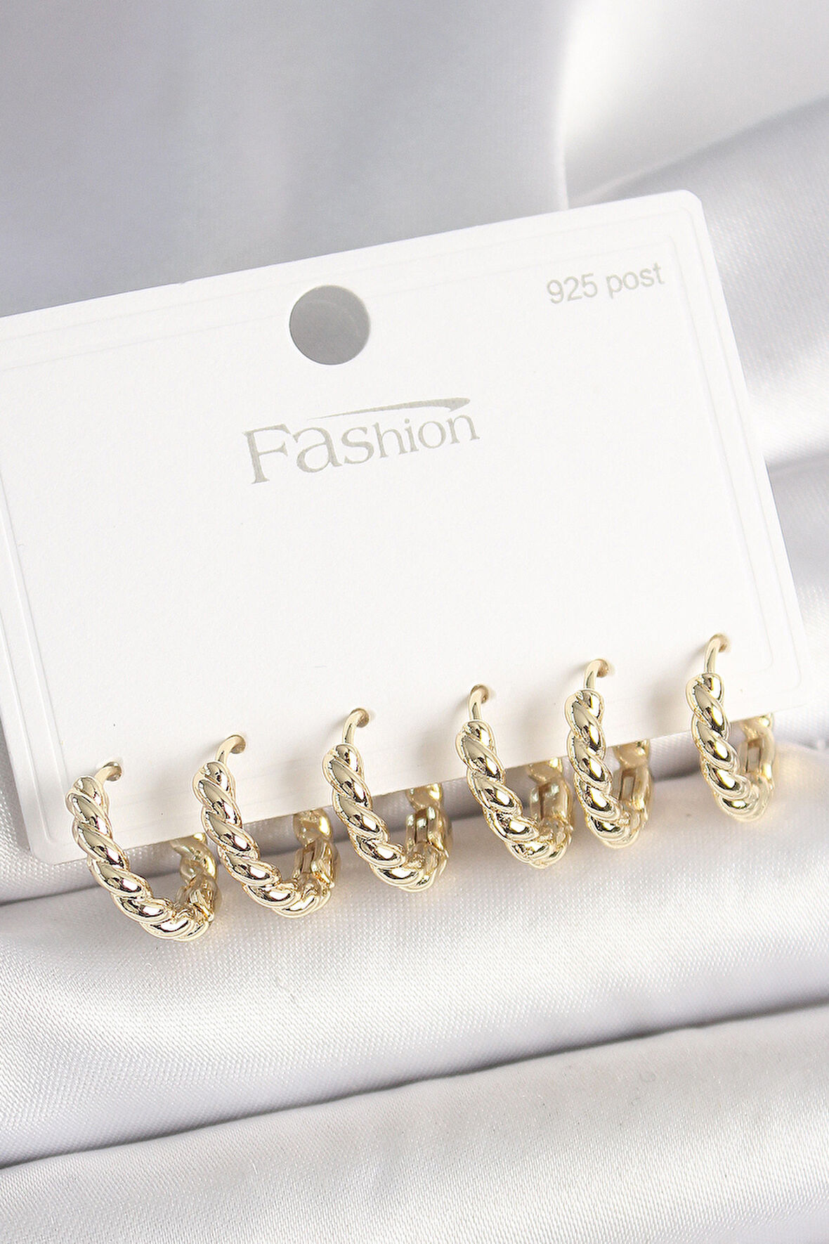 925 Ayar Gümüş Çivi Pirinç Gold Renk Sarmal Halka Model Kadın Küpe Seti - EBJ250412W32710