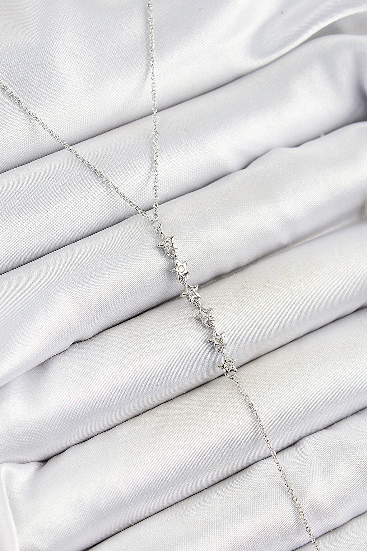Pirinç Zirkon Taşlı Sıralı Yıldız Figürlü Y Model Gümüş Renk Kadın Kolye - EBJ250628W35865