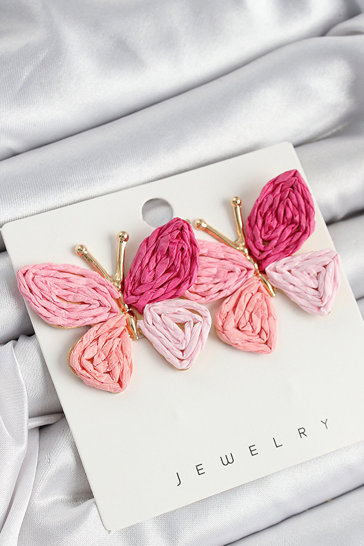 Pirinç Pembe Kelebek Model Gold Renk Kadın Hasır Küpe - EBJ250711W36551