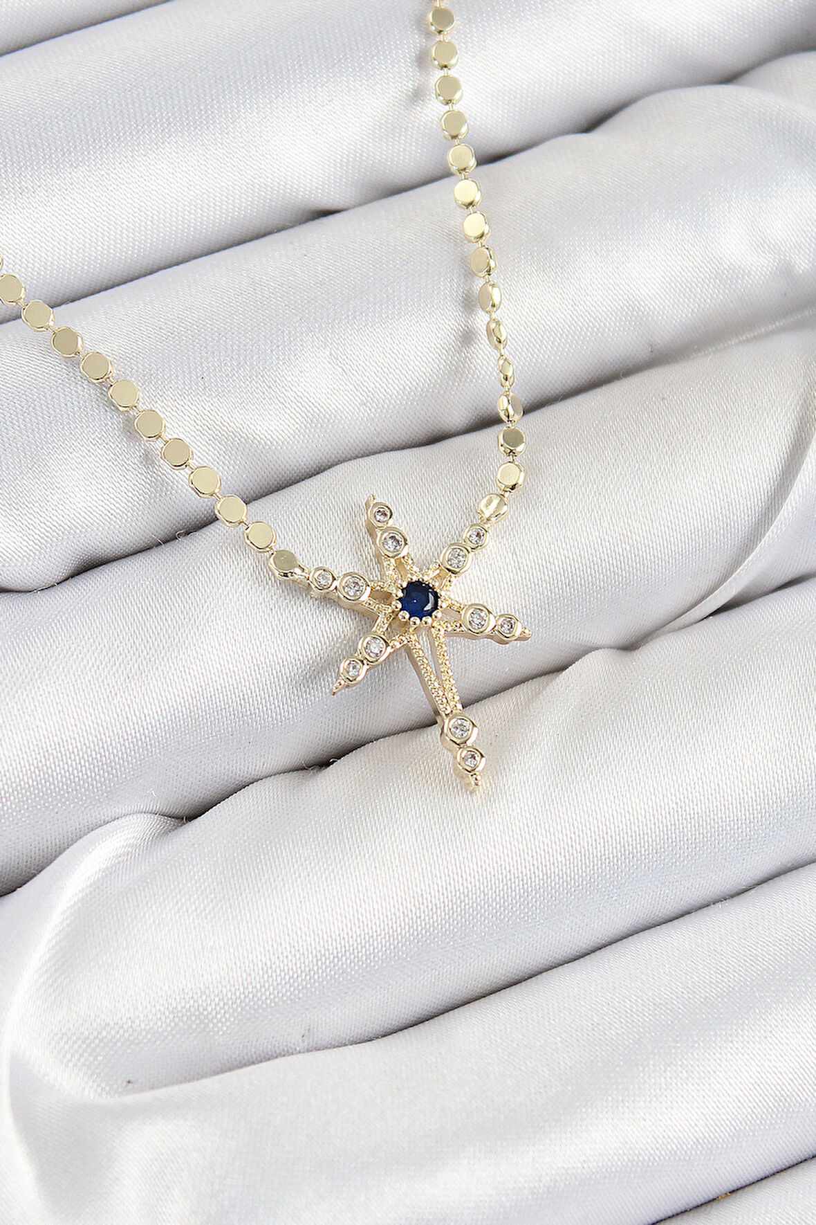 Pirinç Zirkon Taşlı Kutup Yıldızı Model Ezme Zincir Gold Renk Kadın Kolye - EBJ250726W36919