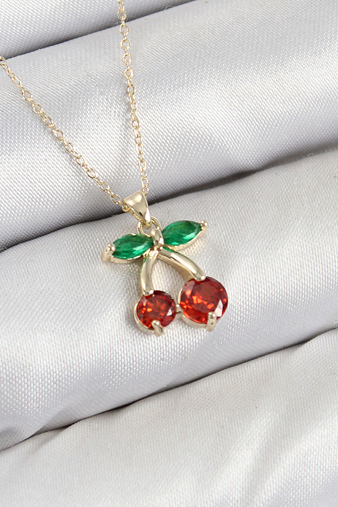 Pirinç Zirkon Taşlı Kiraz Model Gold Renk Kadın Kolye - EBJ250802W37073