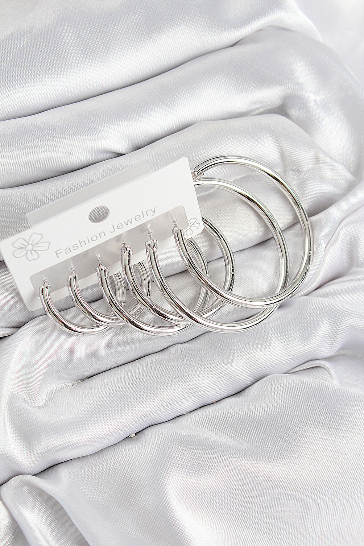 Pirinç Halka Model Gümüş Renk Kadın Set Küpe - EBJ250802W37048