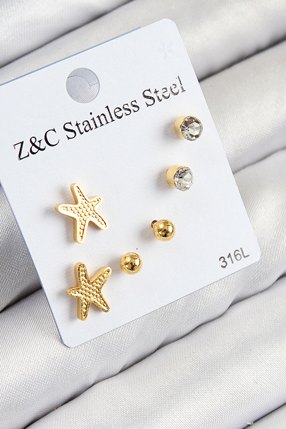 Zirkon Taşlı Deniz Yıldızı Model Gümüş Renk Kadın Set Küpe - EBJ250816W37308