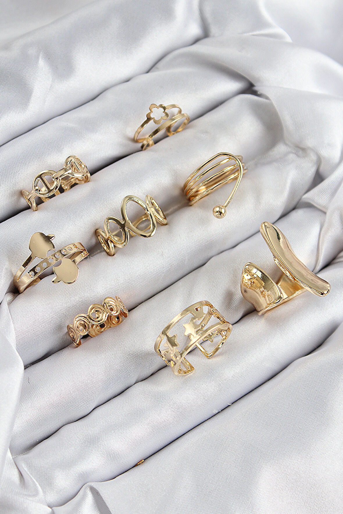 Pirinç Sarmal Ve Yıldız Model Gold Renk Kadın Yüzük Kombin Set - EBJ250816W37410