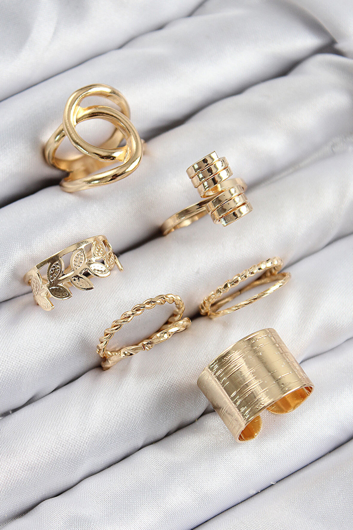 Pirinç Yaprak Model Gold Renk Kadın Yüzük Kombin Set - EBJ250816W37416