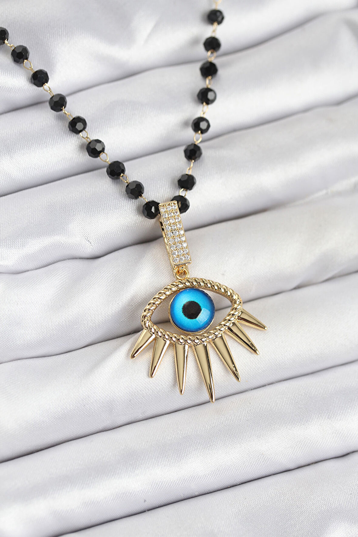 Zincir Kristal Boncuklu Göz Model Kadın Kolye - EBJ250920W37829