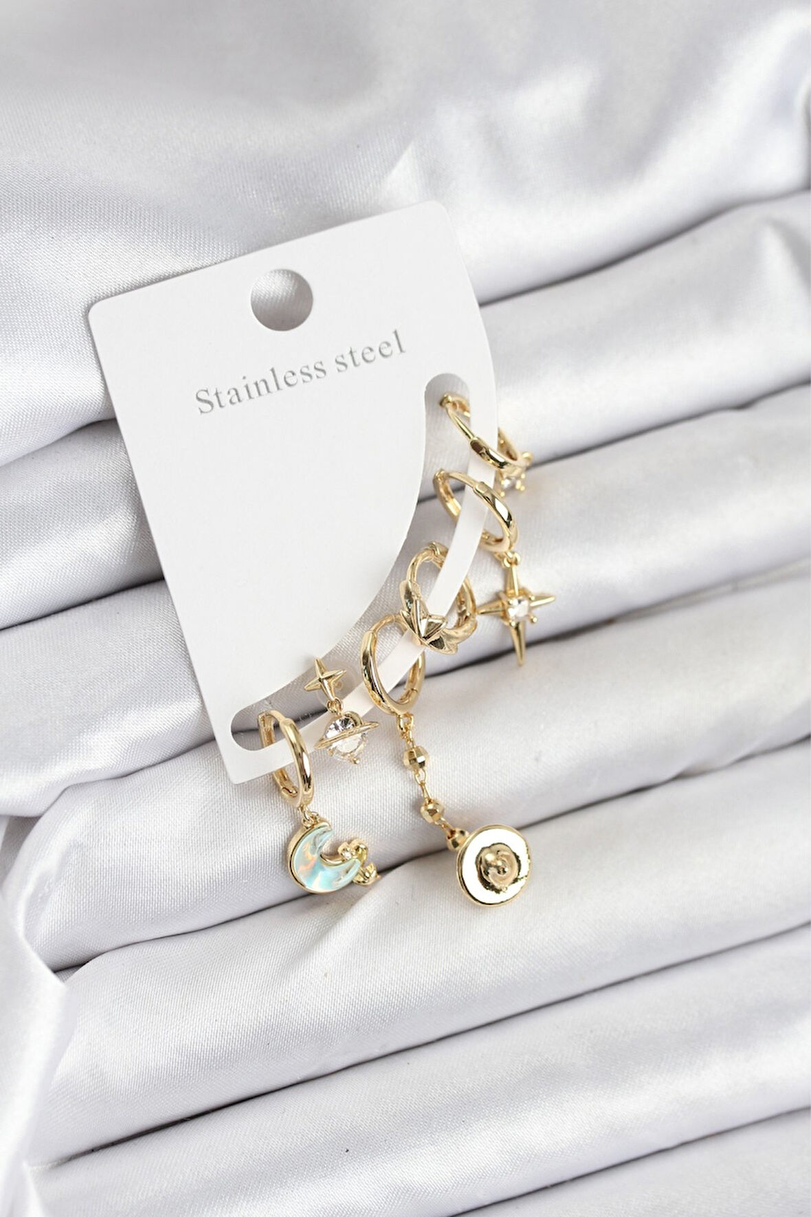 Pirinç Gold Renk Ay Model Kadın Set Küpe - EBJ250920W37799