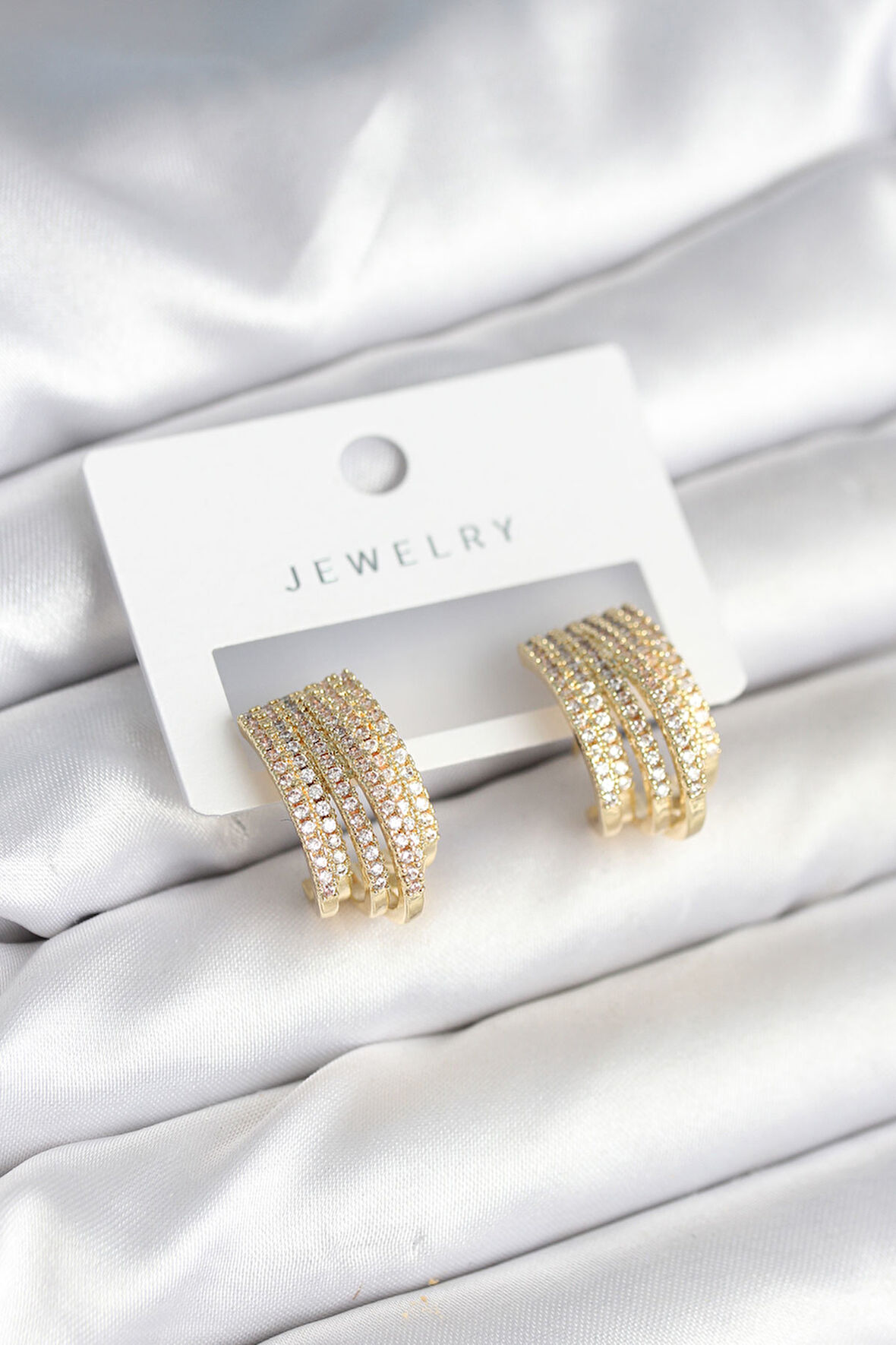 Zirkon Taşlı Şerit Model Gold Renk Pirinç Kadın Küpe - EBJ251010W38108