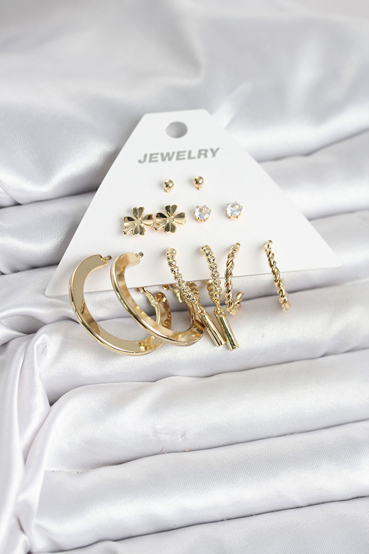 Pirinç Gold Renk 6 Çift Kadın Küpe Seti - EBJ251025W38252