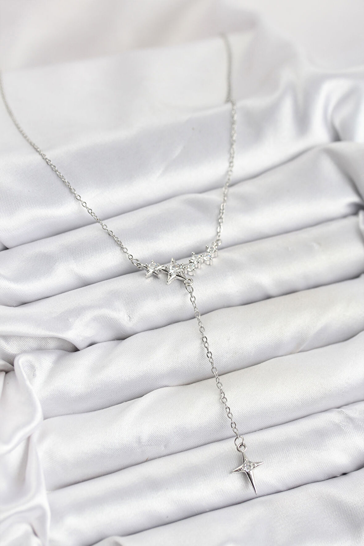 Zincir Gümüş Renk Yıldız Model Y Kadın Kolye - EBJ251115W38393