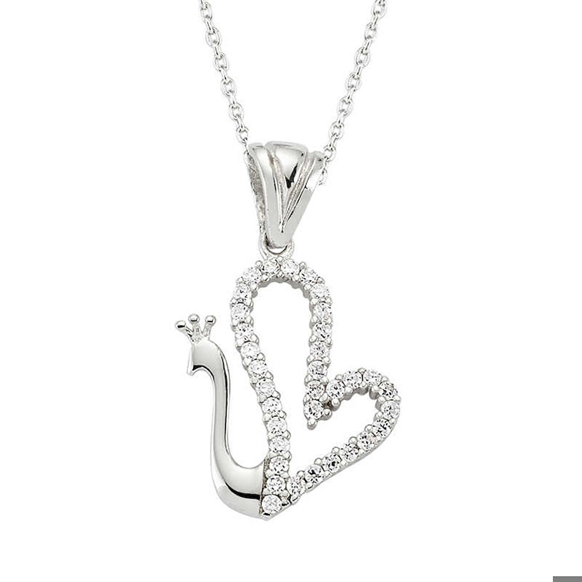 Ebuz Gümüş Kalpli Kuğu Kadın Kolye