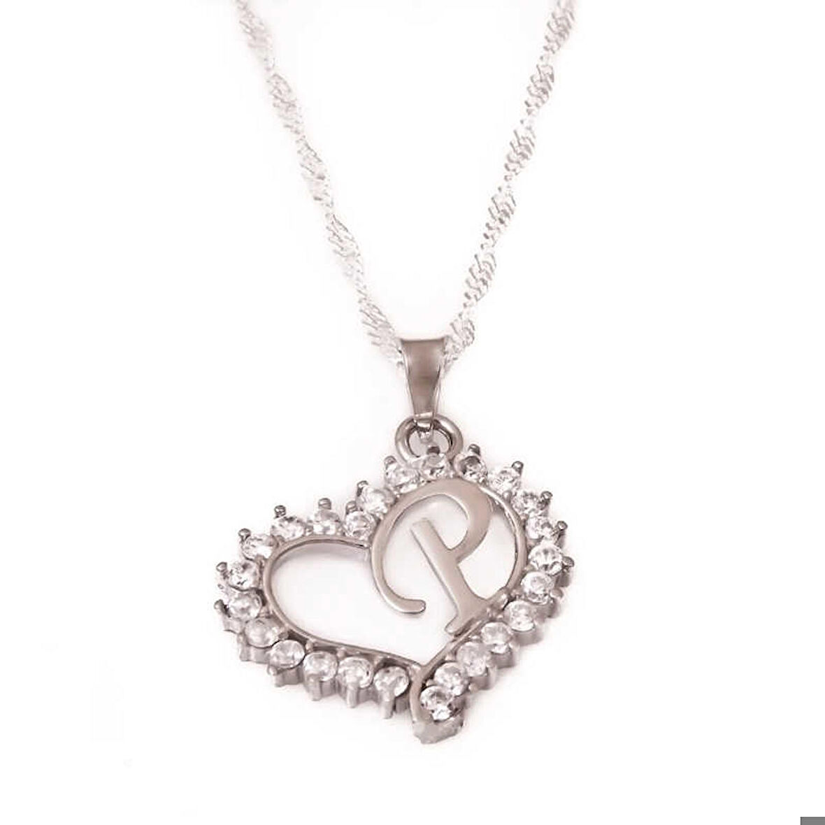 Ebuz Gümüş P Harf Kalpli Kadın Kolye