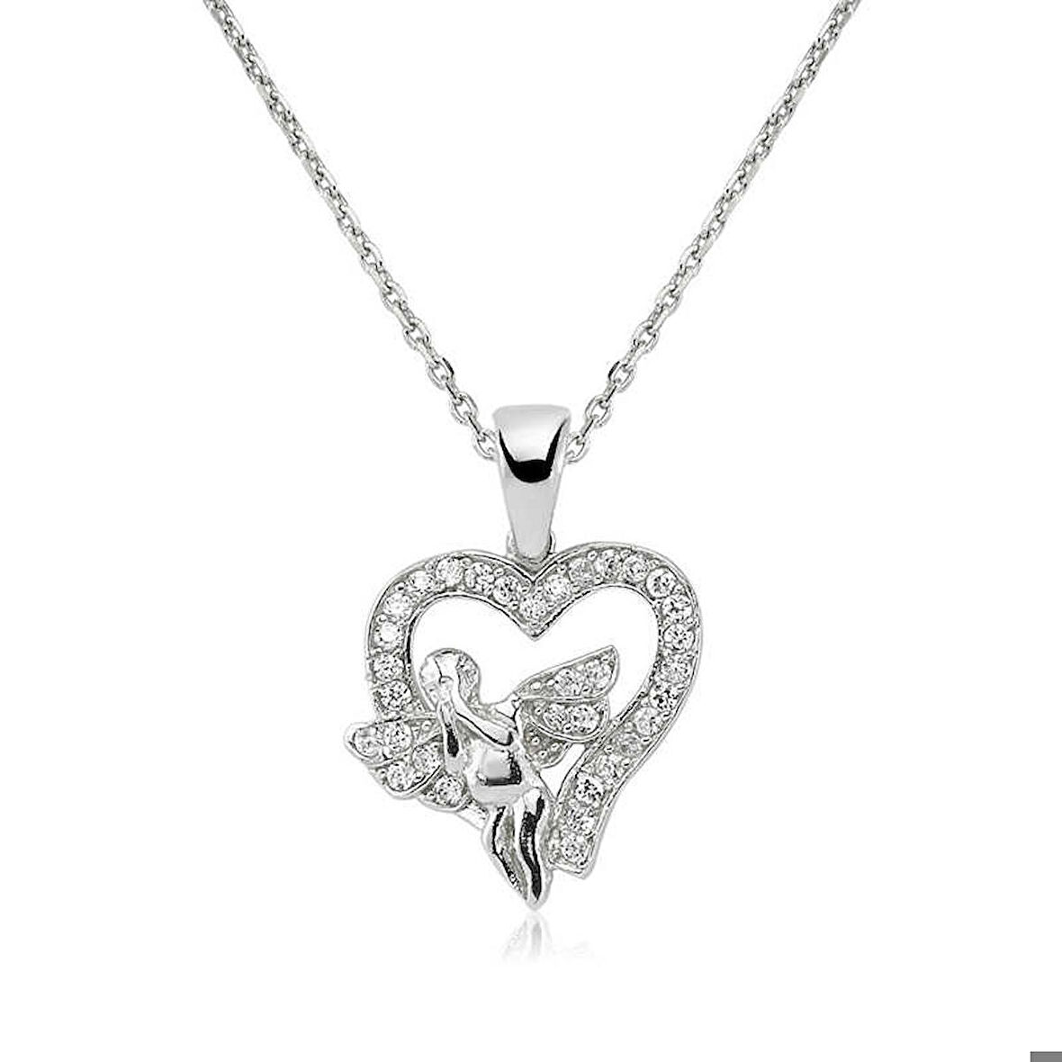 Ebuz Gümüş Melek Kalp Kadın Kolye