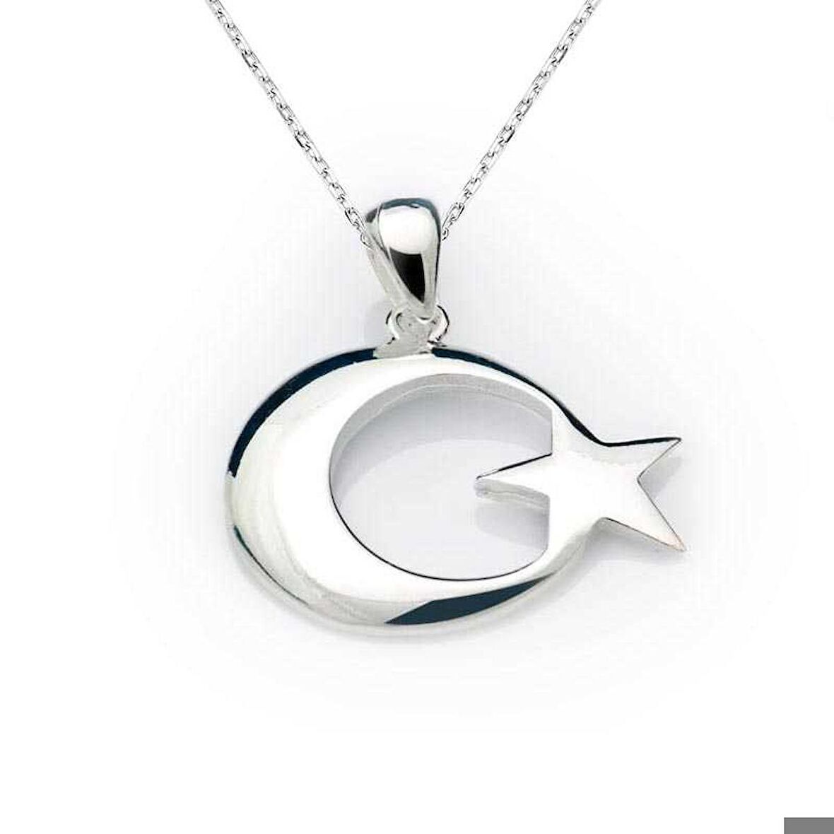 Ebuz Gümüş Ay Yıldız Bayrak Kolye