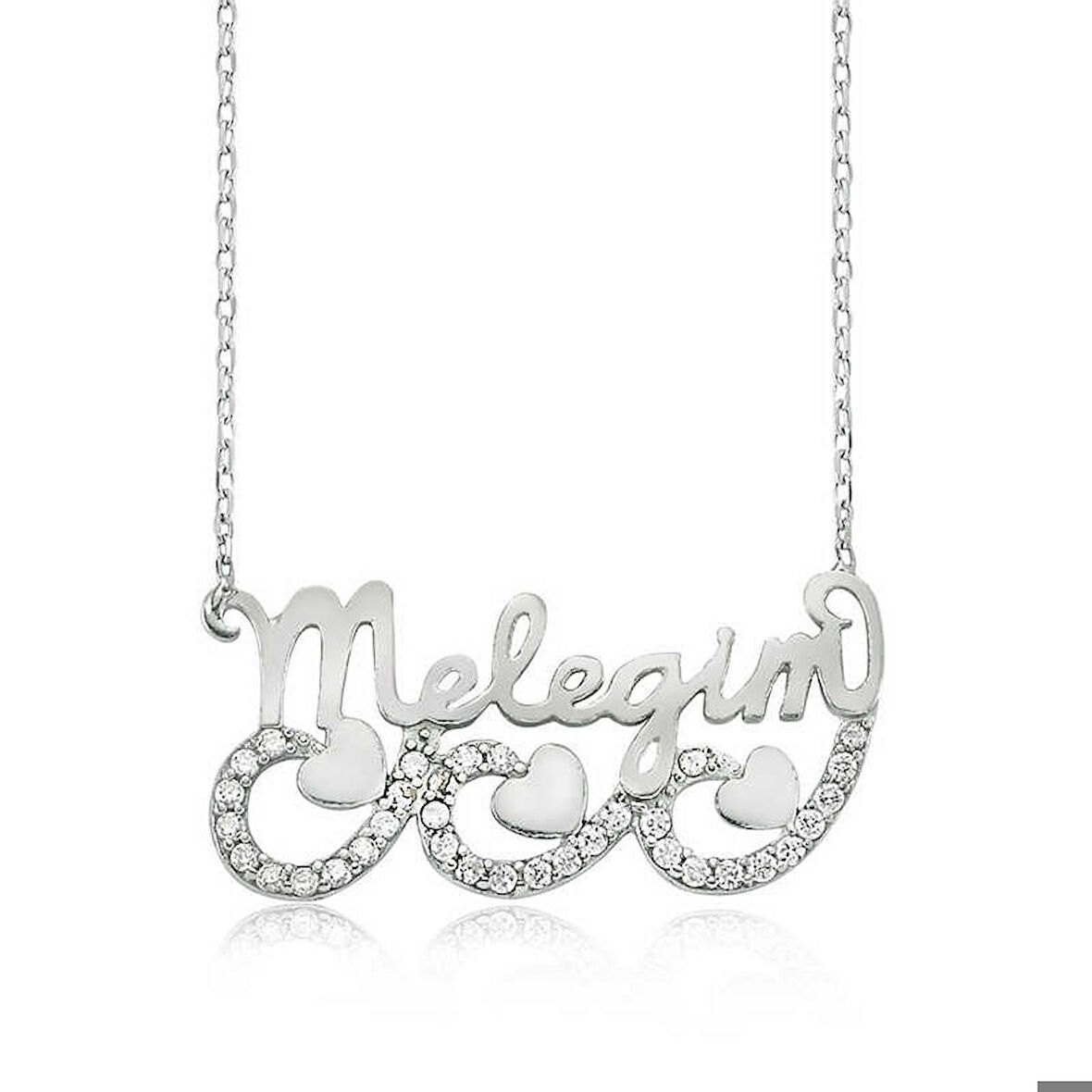 Ebuz Gümüş Meleğim Yazılı Kalpli Kadın Kolye