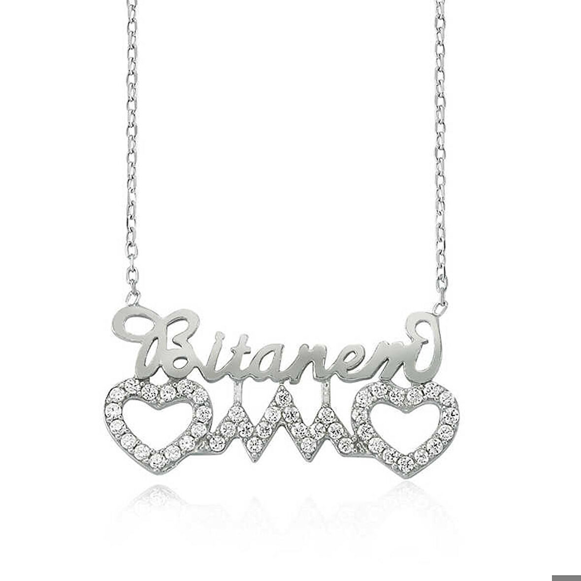 Ebuz Gümüş Bitanem Yazılı Kalp Kadın Kolye