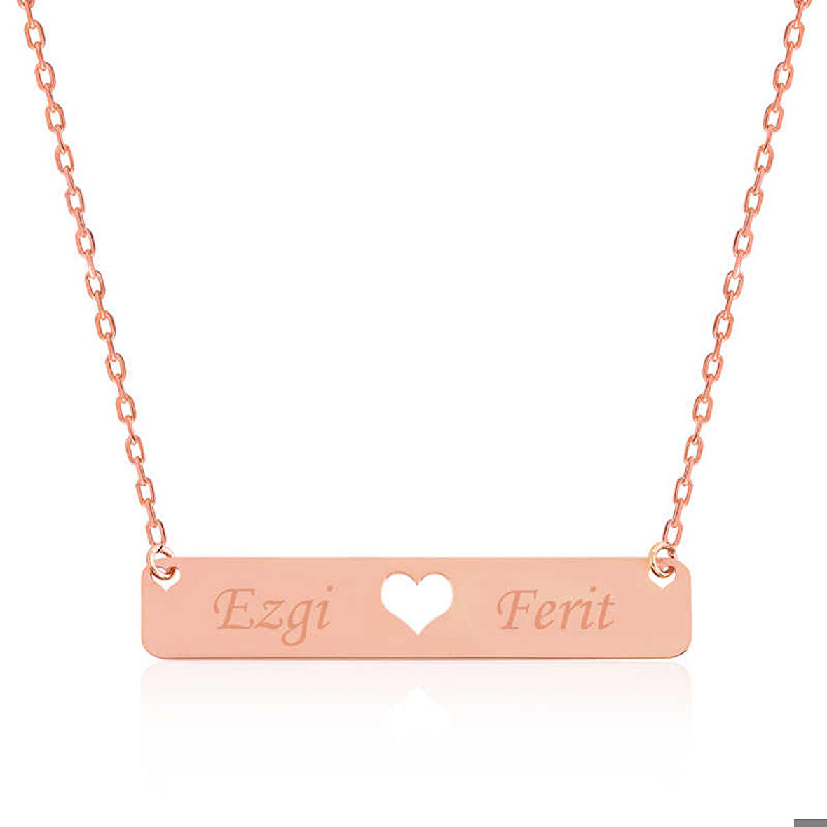 Ebuz Gümüş Rose Kişiye Özel İsimli Çubuk Kalp Kolye