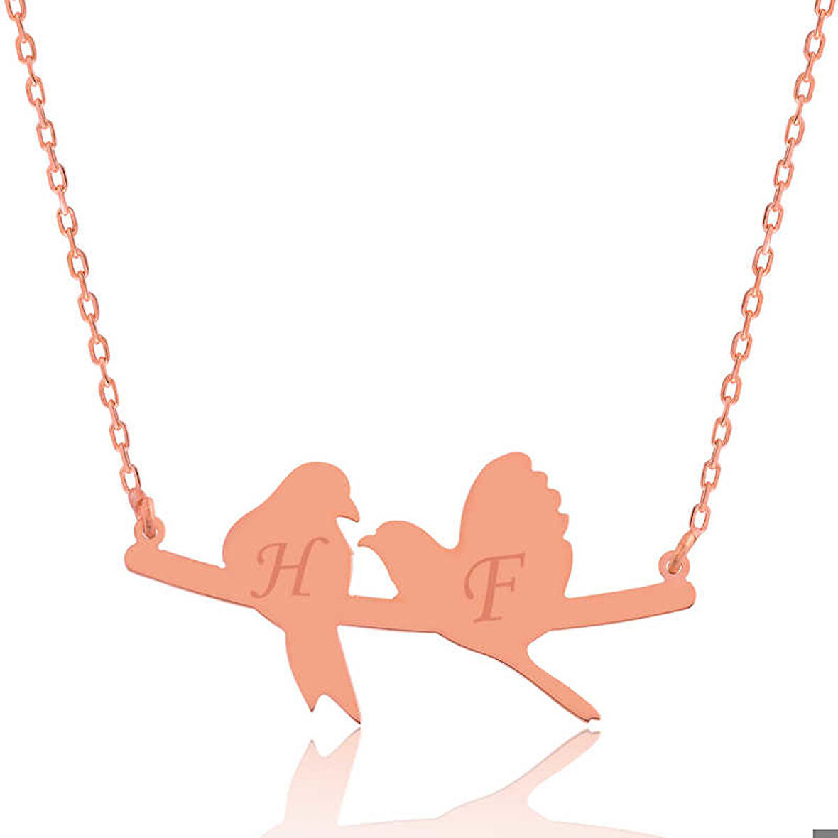 Ebuz Gümüş Rose Kişiye Özel Sevgi Kuşları İsimli Kolye