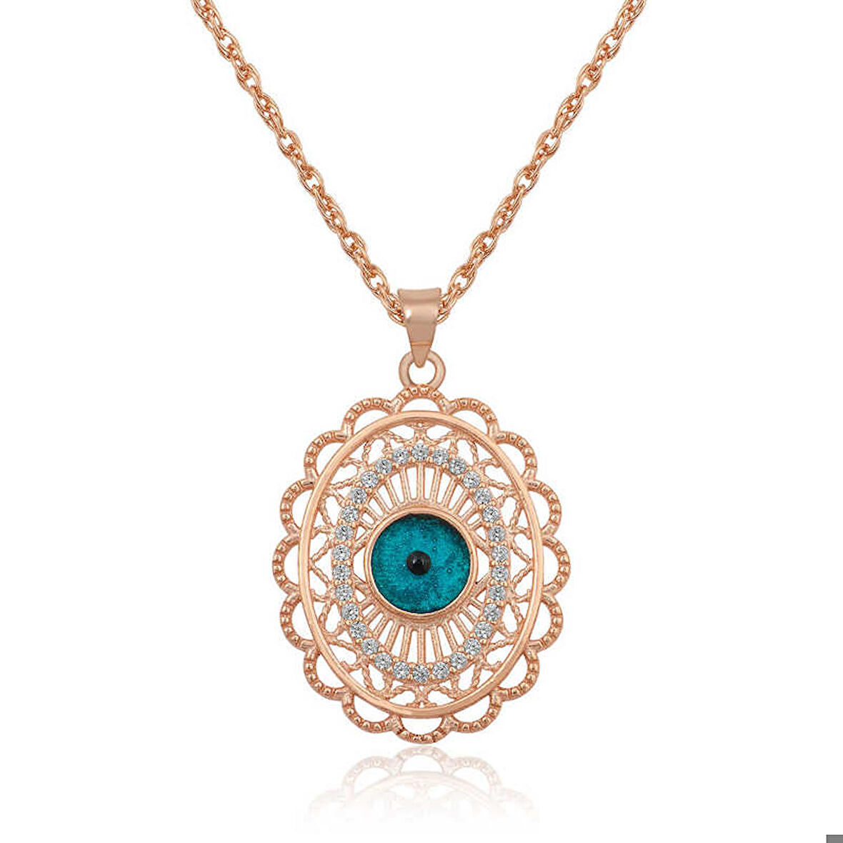 Ebuz ​Gümüş Rose Oval Nazar Kadın Kolye