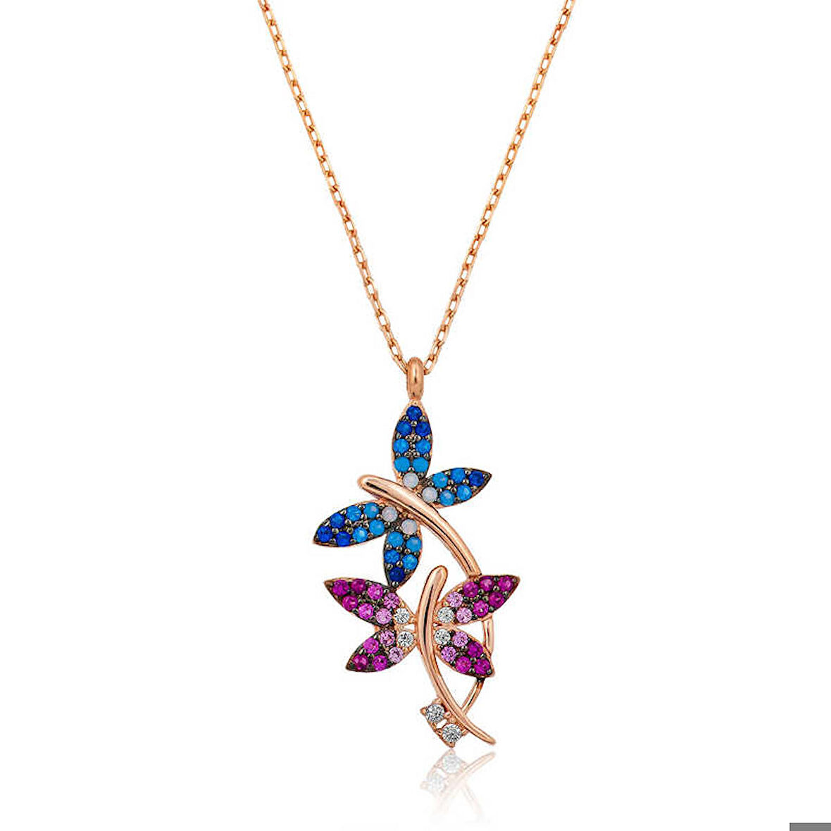 Ebuz Gümüş Rose Çifte Kelebekler Kadın Kolye