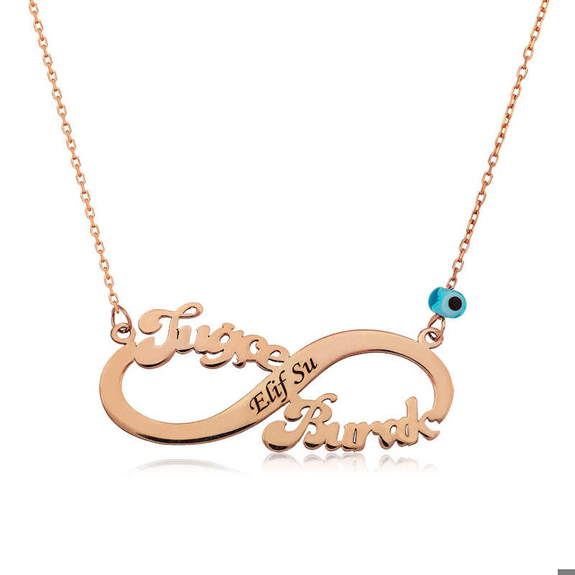 Ebuz Gümüş Rose İsimli Sonsuzluk Kolye