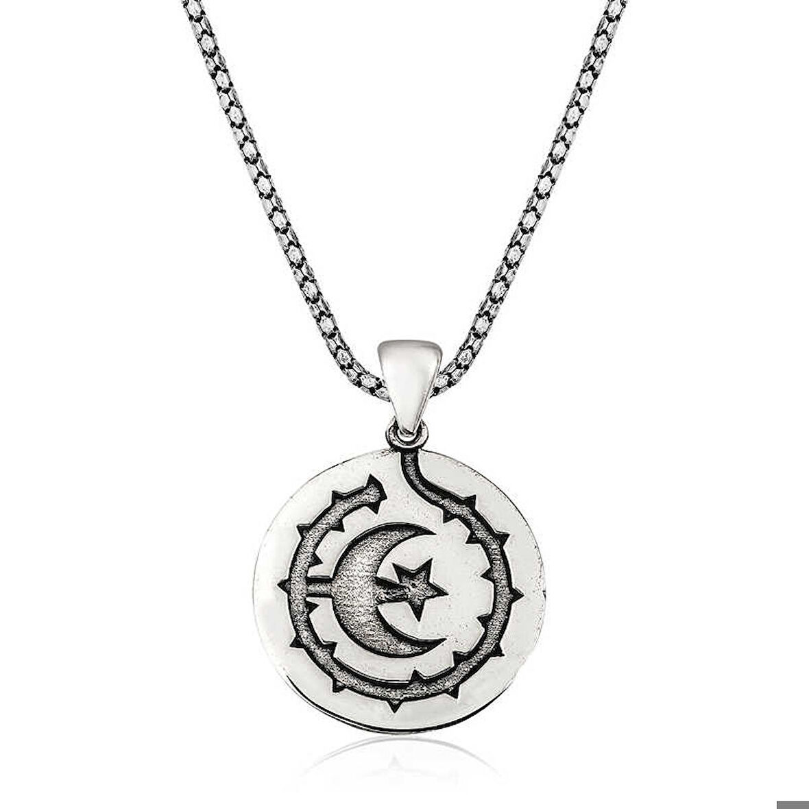 Ebuz Gümüş Ay Yıldız Erkek Kolye