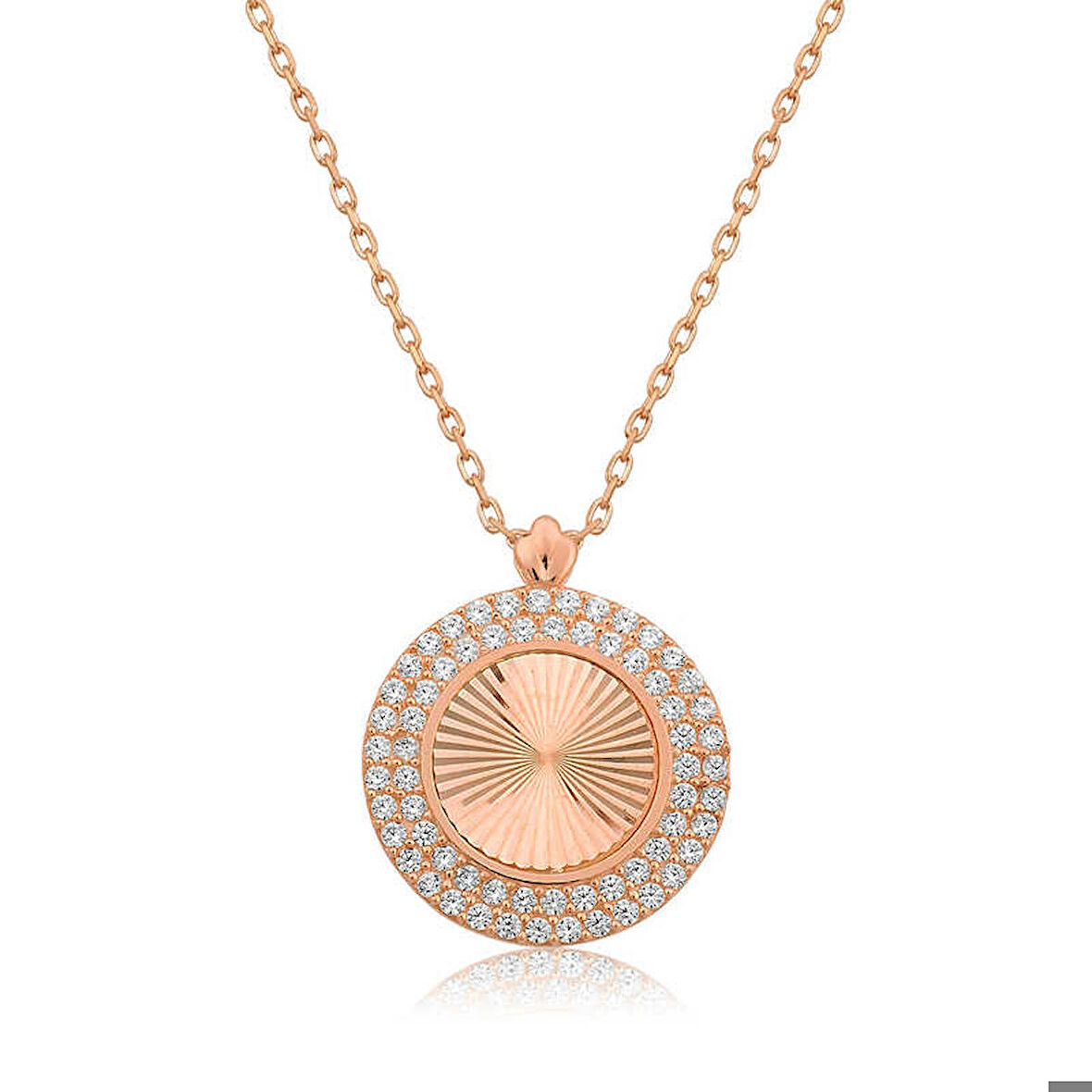 Ebuz Gümüş Rose Oval Fırfır Kadın Kolye