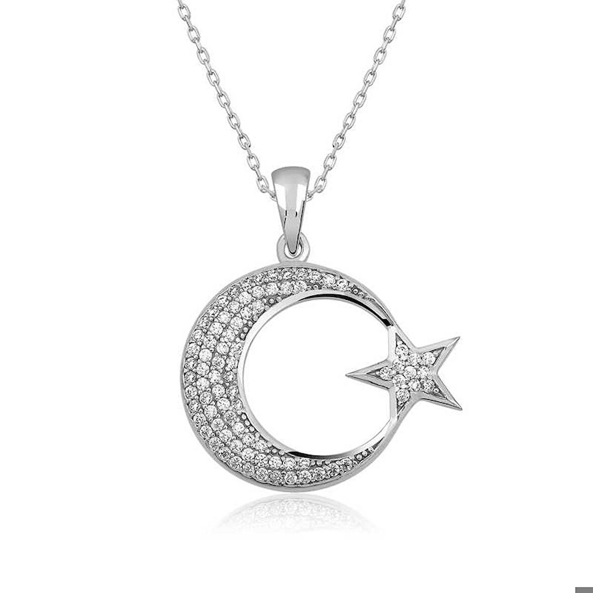 Ebuz Gümüş Ay Yıldız Kadın Kolye
