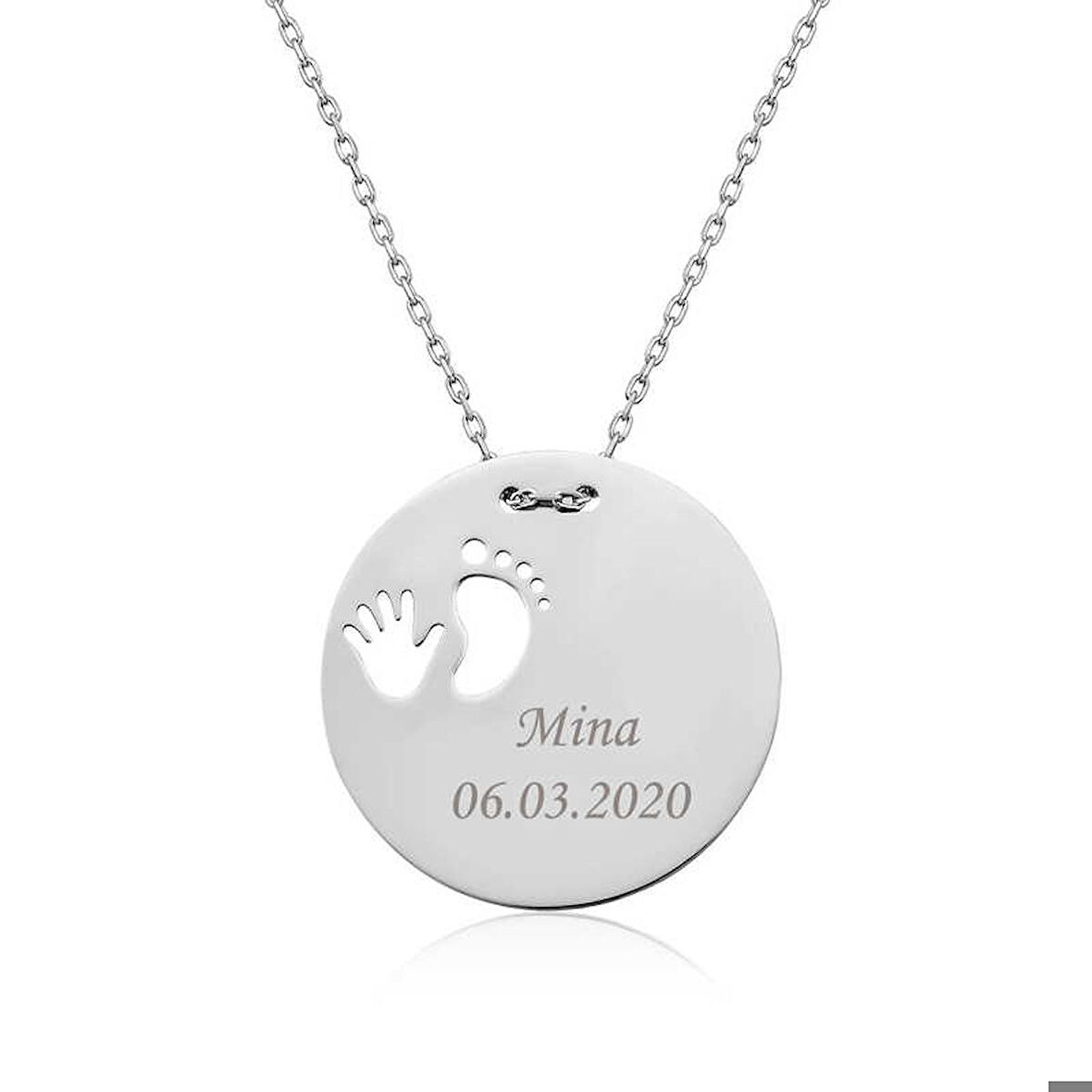 Ebuz ​Gümüş El Ayak İzi Yeni Doğan Kolye