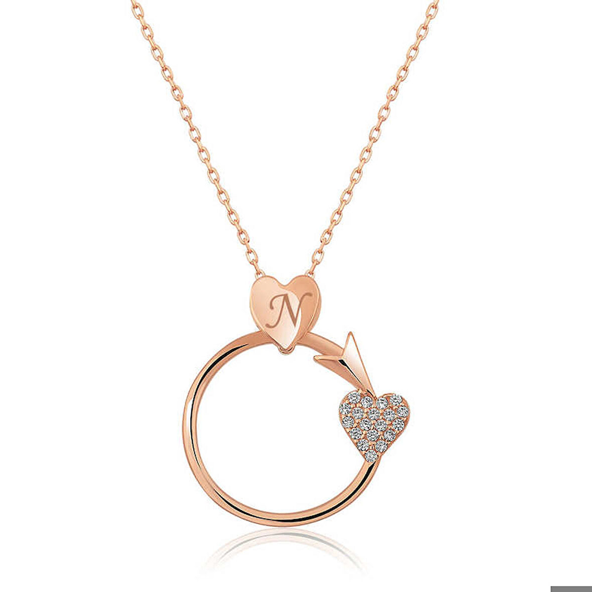 Ebuz Gümüş Rose Kalbe Giden Ok Kolye