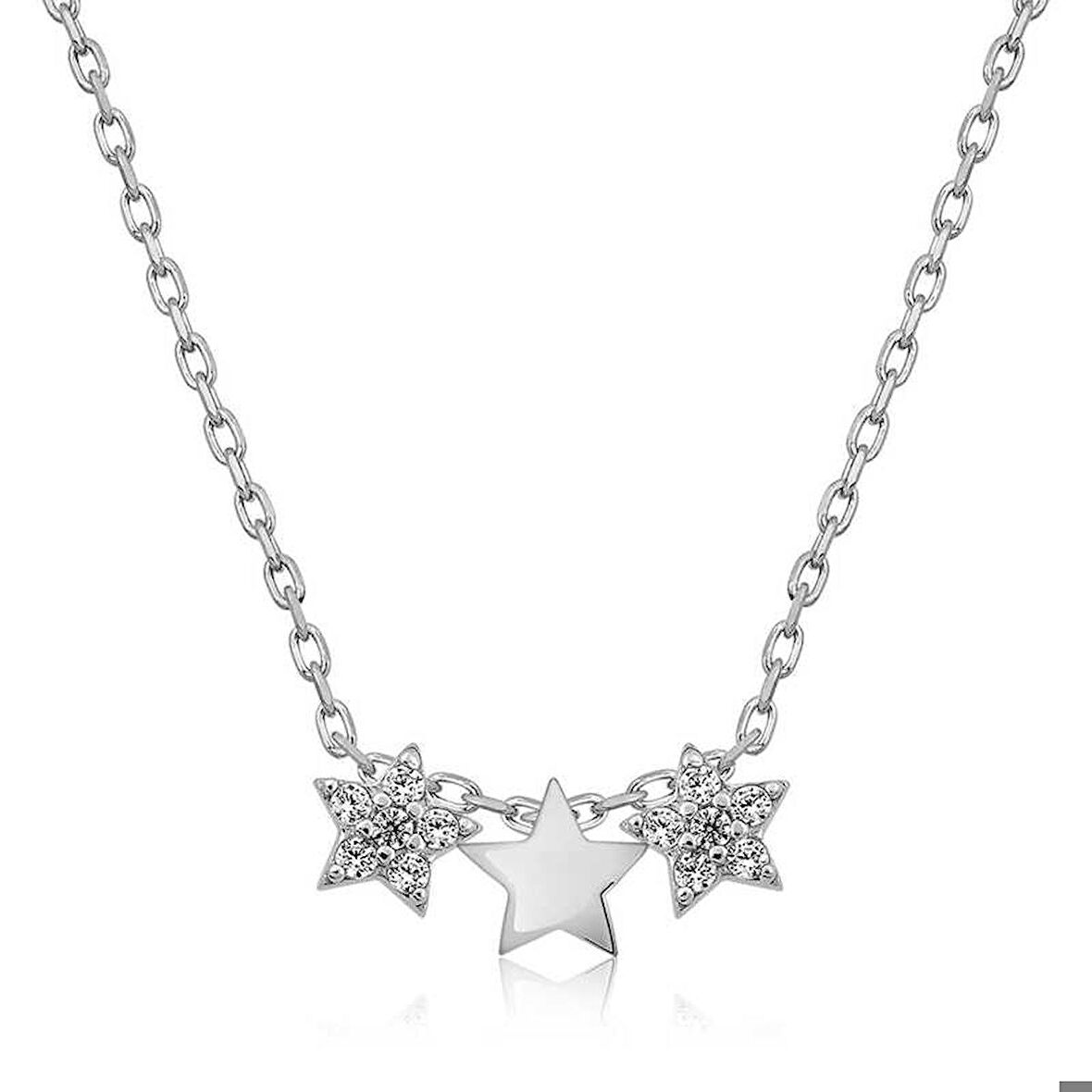 Ebuz Gümüş Üç Yıldız Kolye