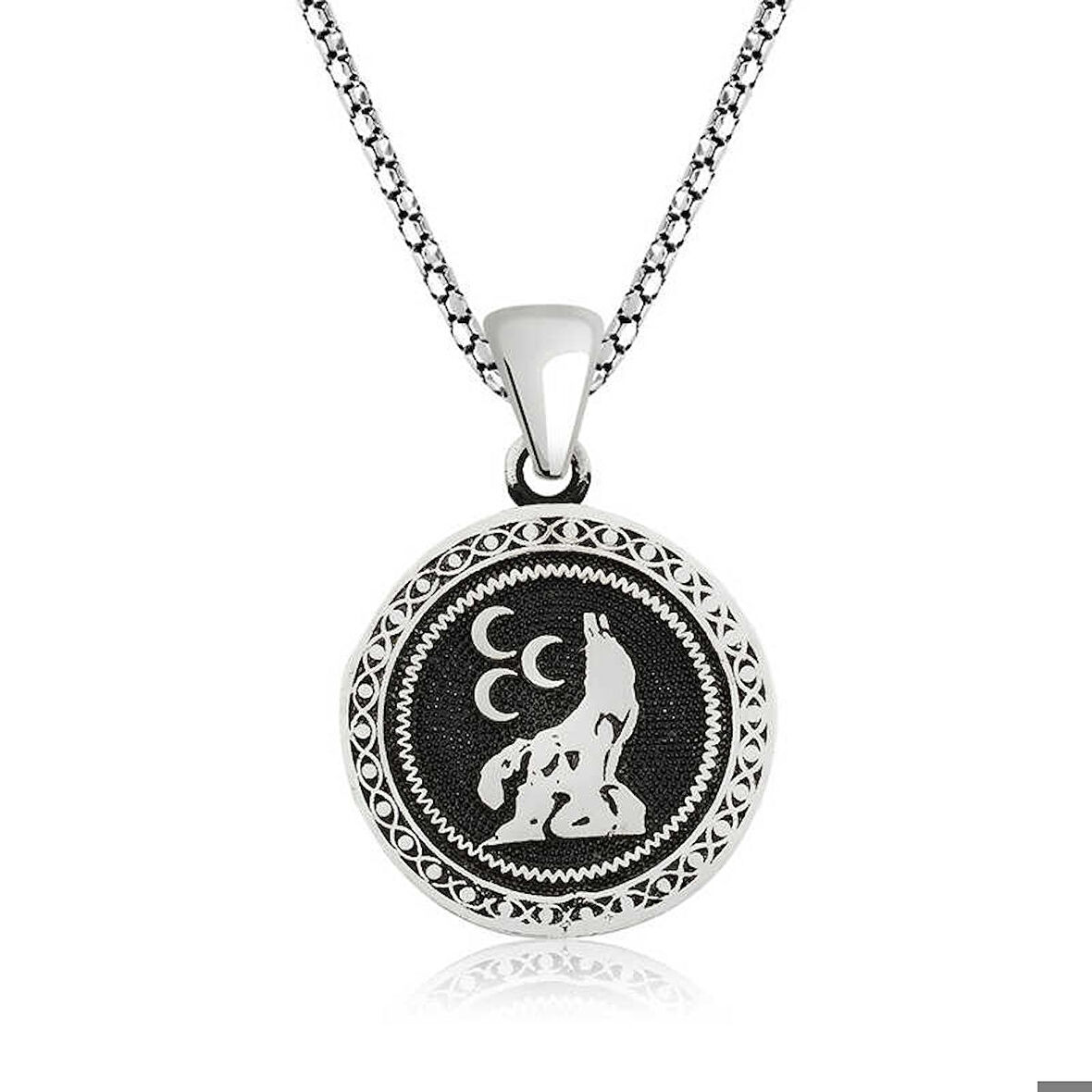 Ebuz Gümüş Üç Hilal Kurt Kolye