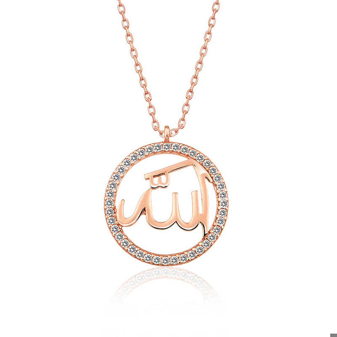 Ebuz Gümüş Rose Arapça Allah Yazılı Bayan Kolye
