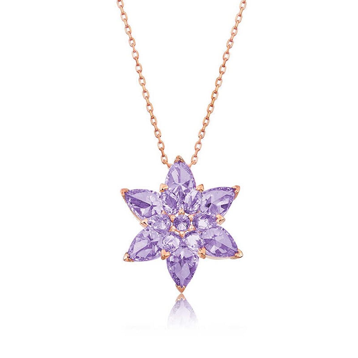 Ebuz Gümüş Rose Lila Lotus Çiçeği Kolye