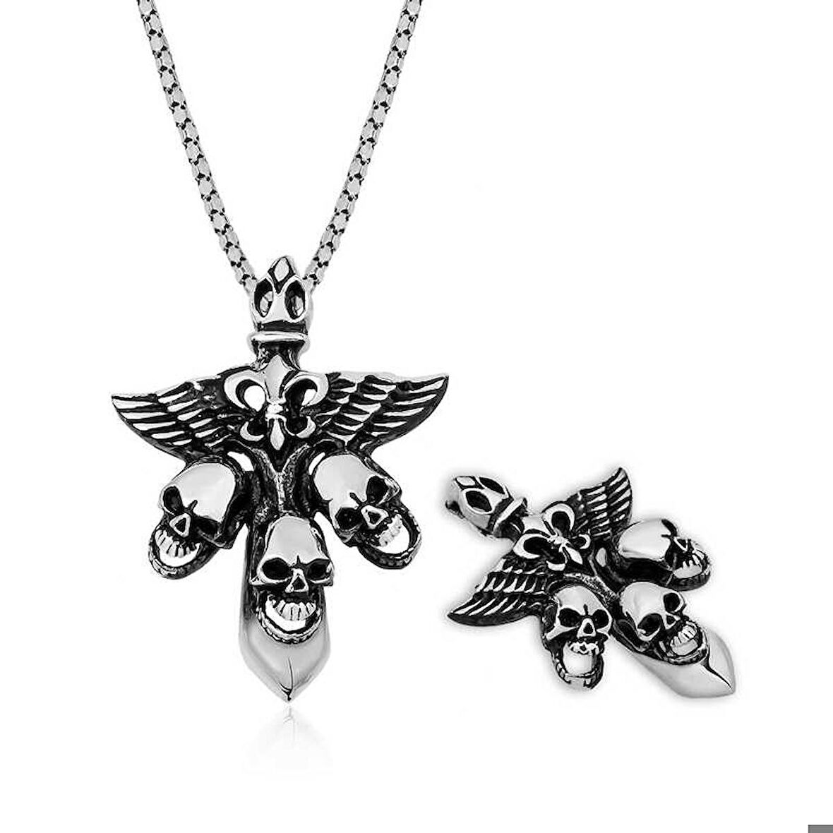 Ebuz ​Gümüş Kuru Kafa Erkek Kolye