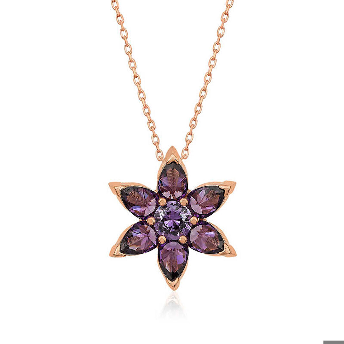 Ebuz ​Gümüş Rose Mor Çiçek Kolye