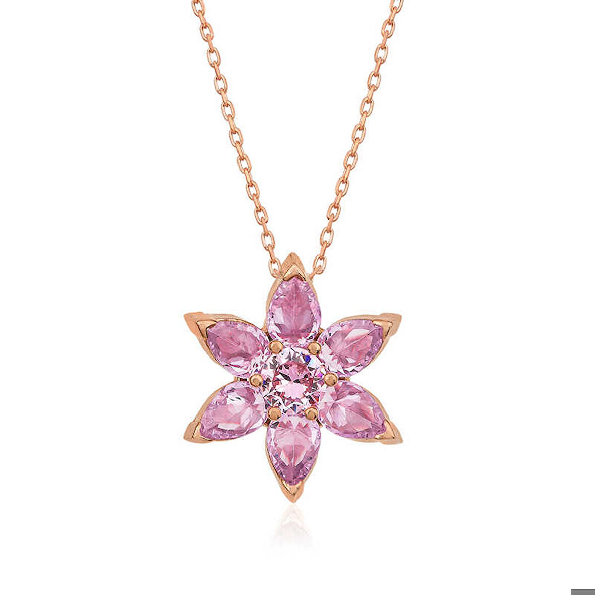 Ebuz Gümüş Rose Pembe Çiçek Kolye