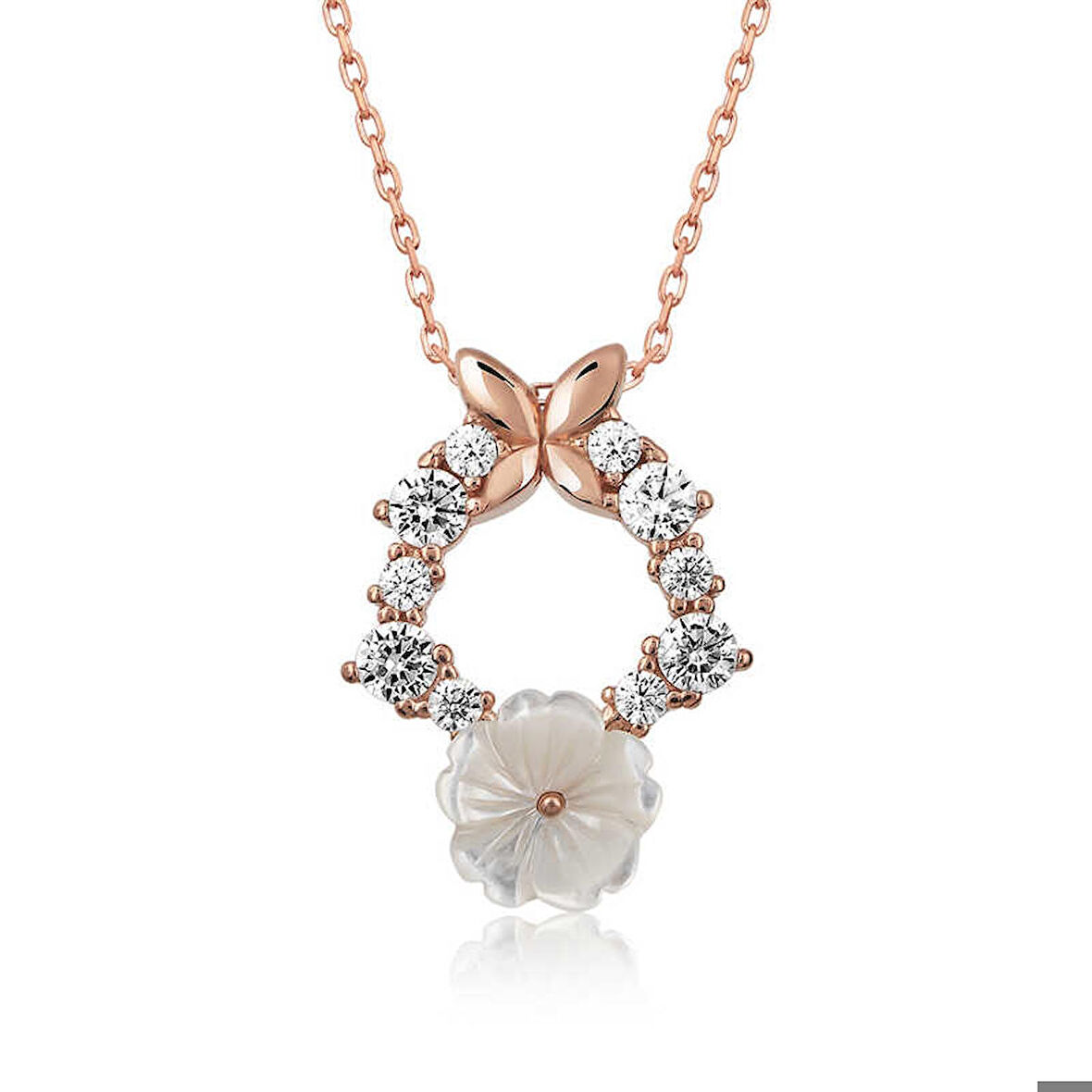 Ebuz Gümüş Rose Bahar Çiçeği Kolye