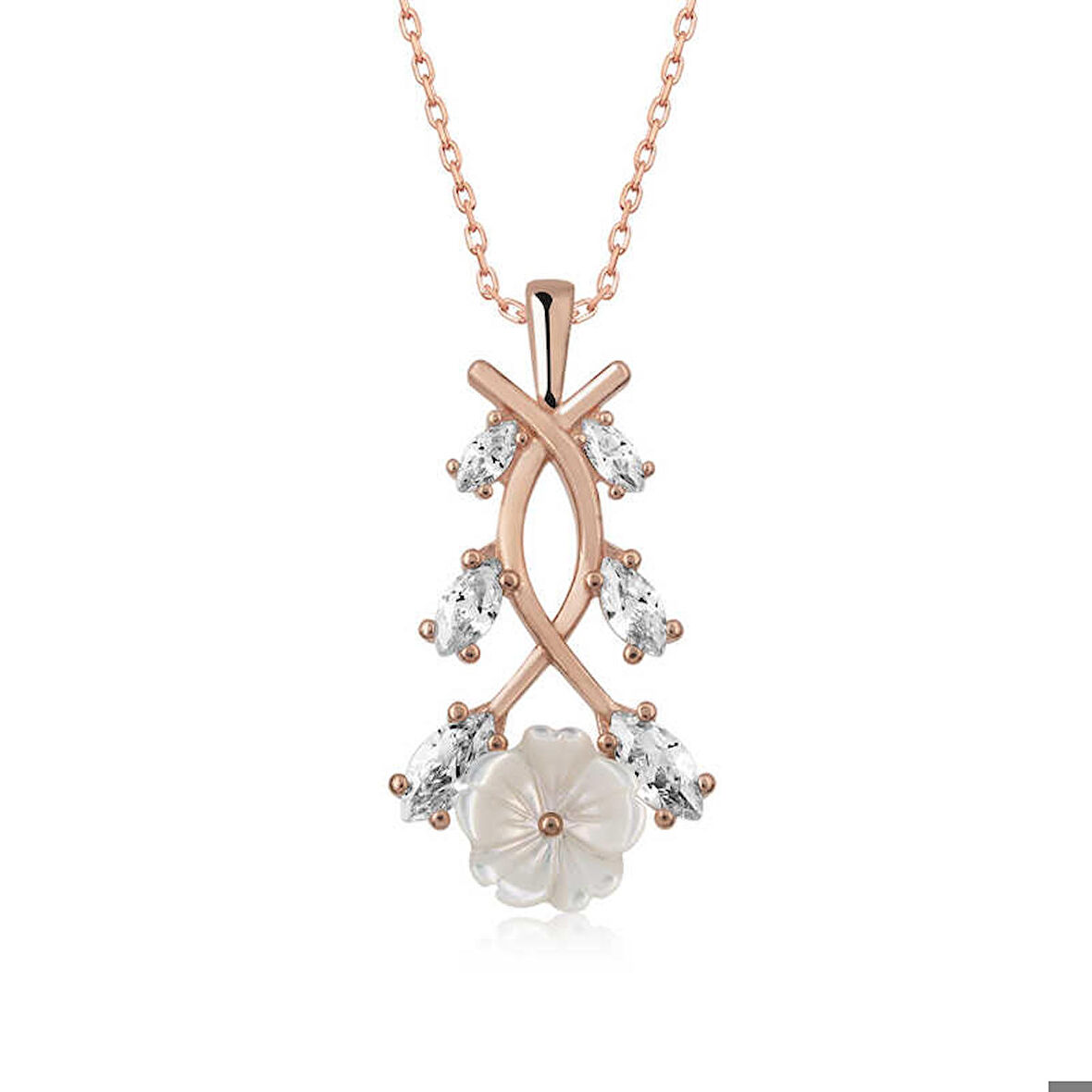 Ebuz Gümüş Rose Bahar Çiçeği Kolye