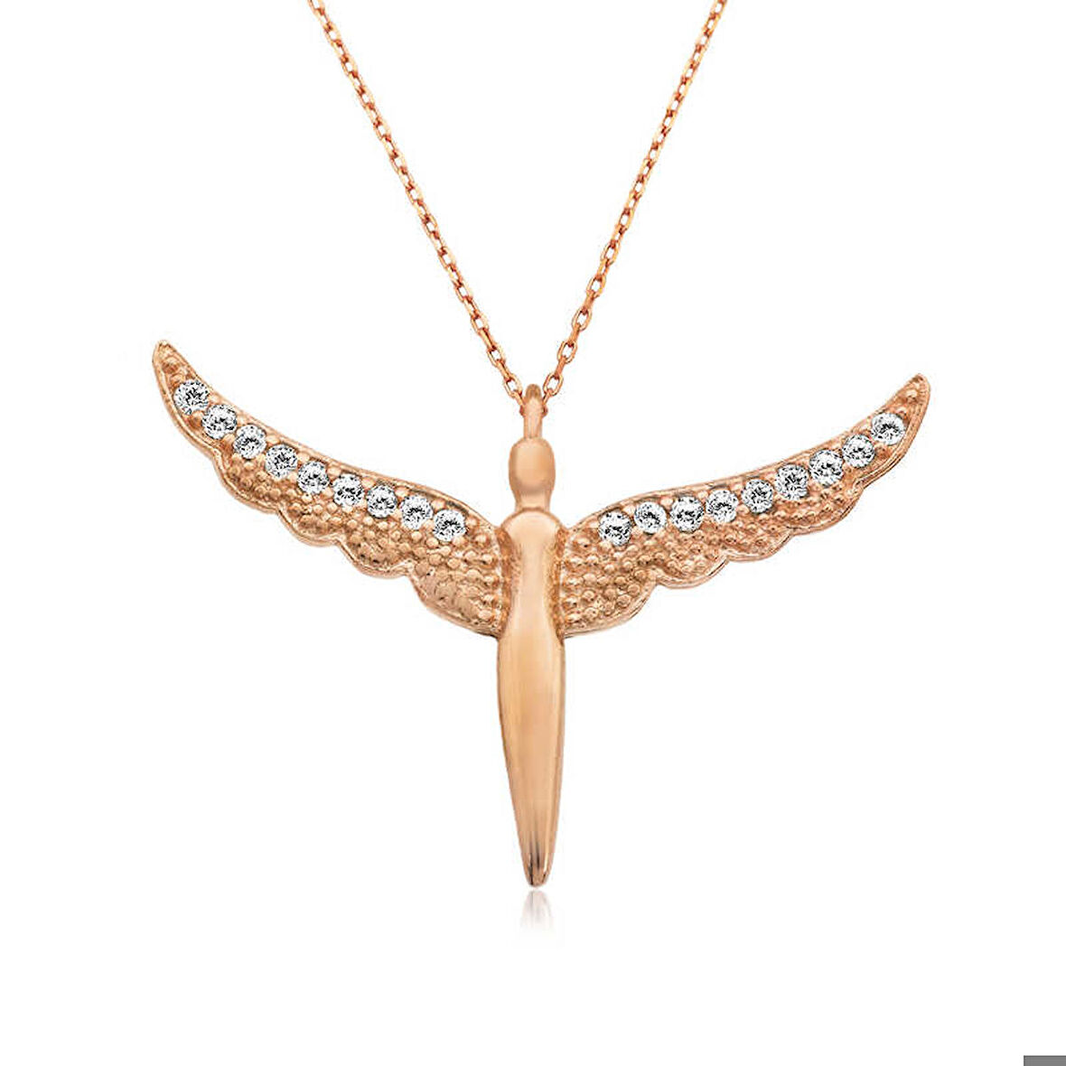 Ebuz Gümüş Rose Kanatlı Melek Kadın Kolye