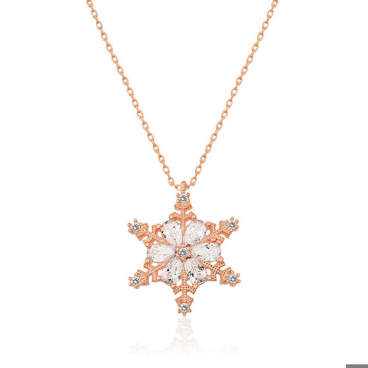 Ebuz ​Gümüş Rose Kar Çiçeği Kadın Kolye