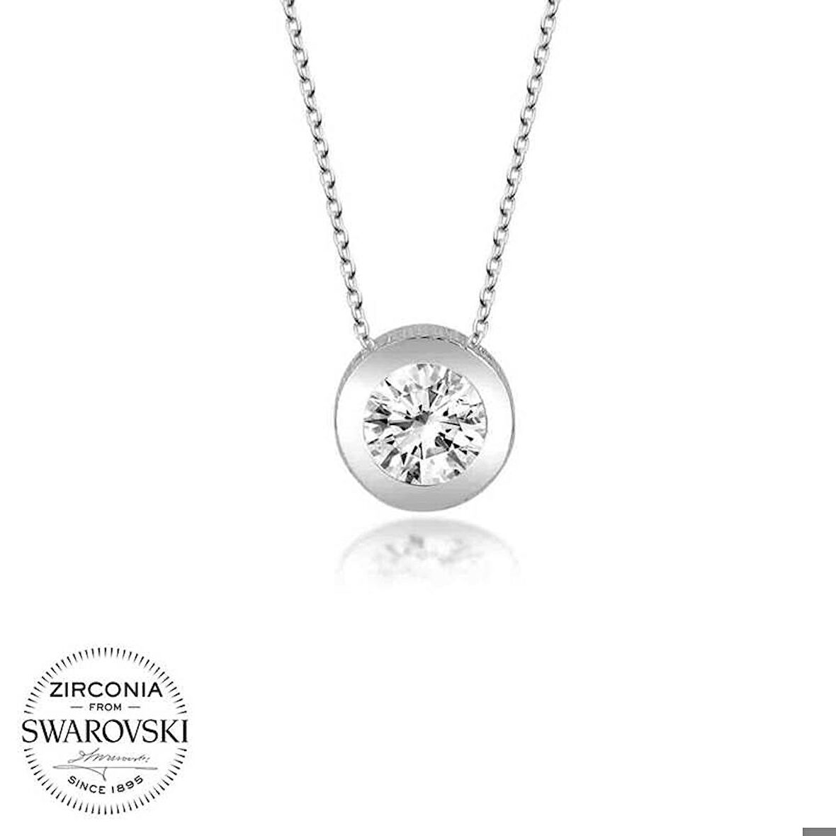 Ebuz Swarovski Taşlı Gümüş Tektaş Bayan Kolye