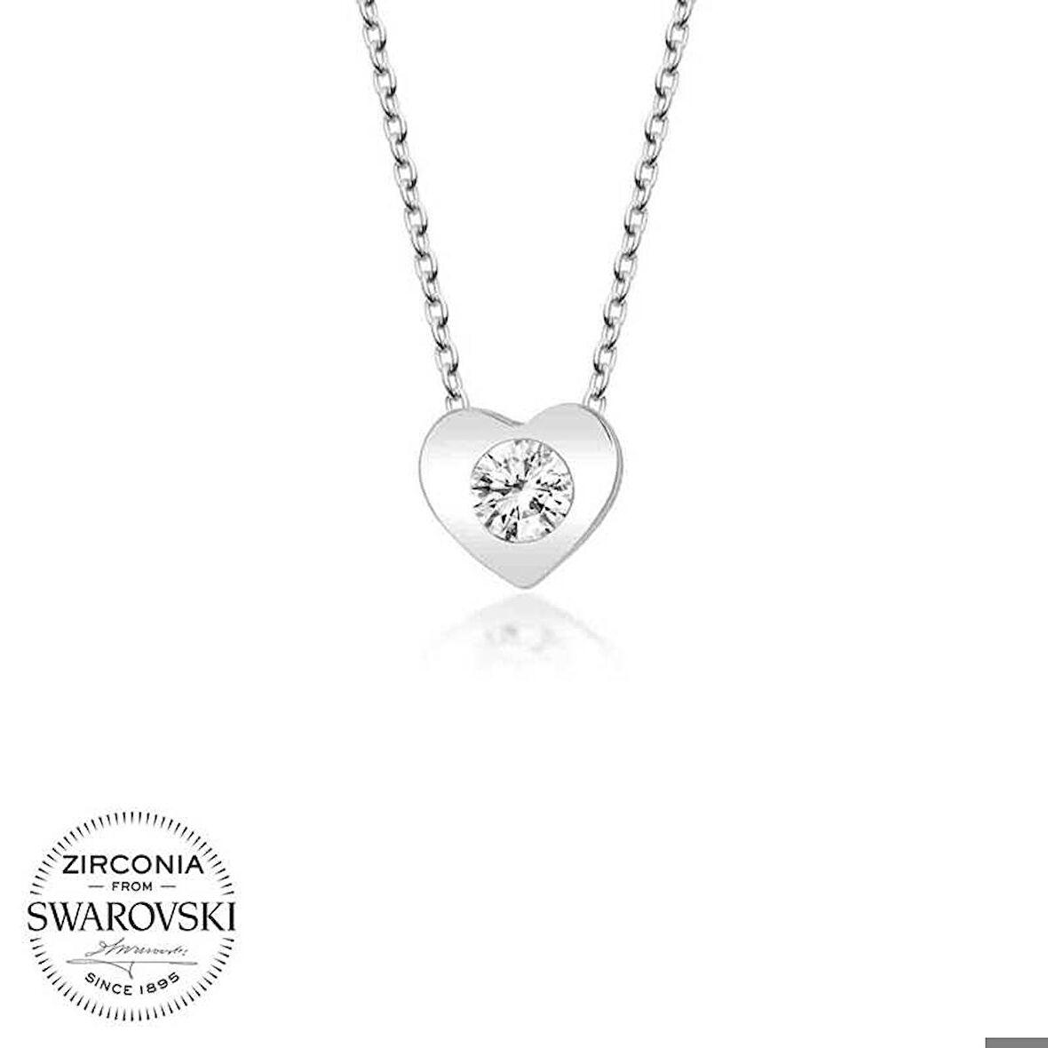 Ebuz Swarovski Taşlı Gümüş Kalp Bayan Kolye