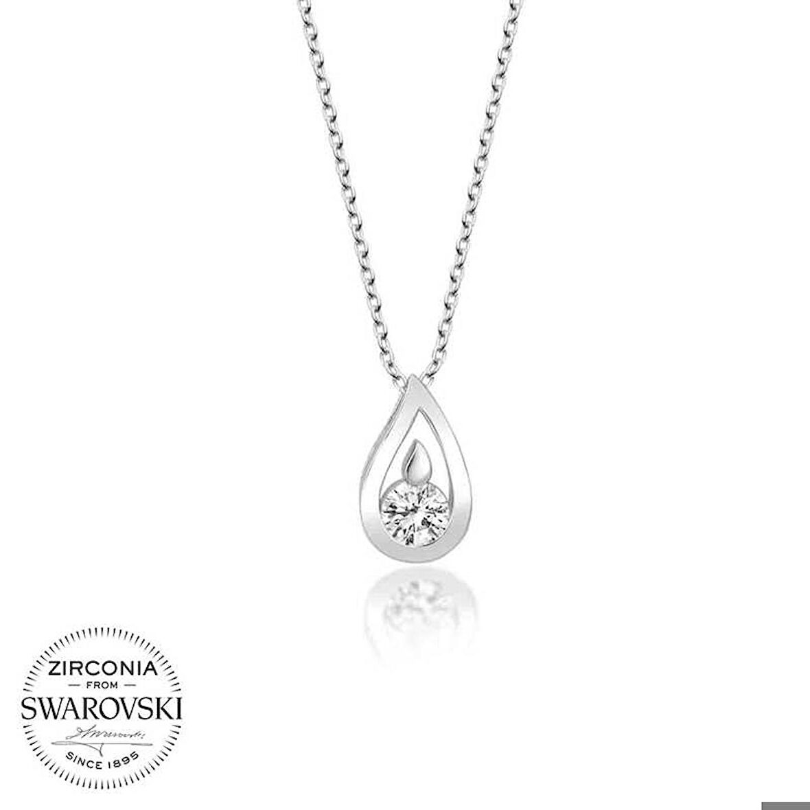 Ebuz Swarovski Taşlı Gümüş Damla Kadın Kolye