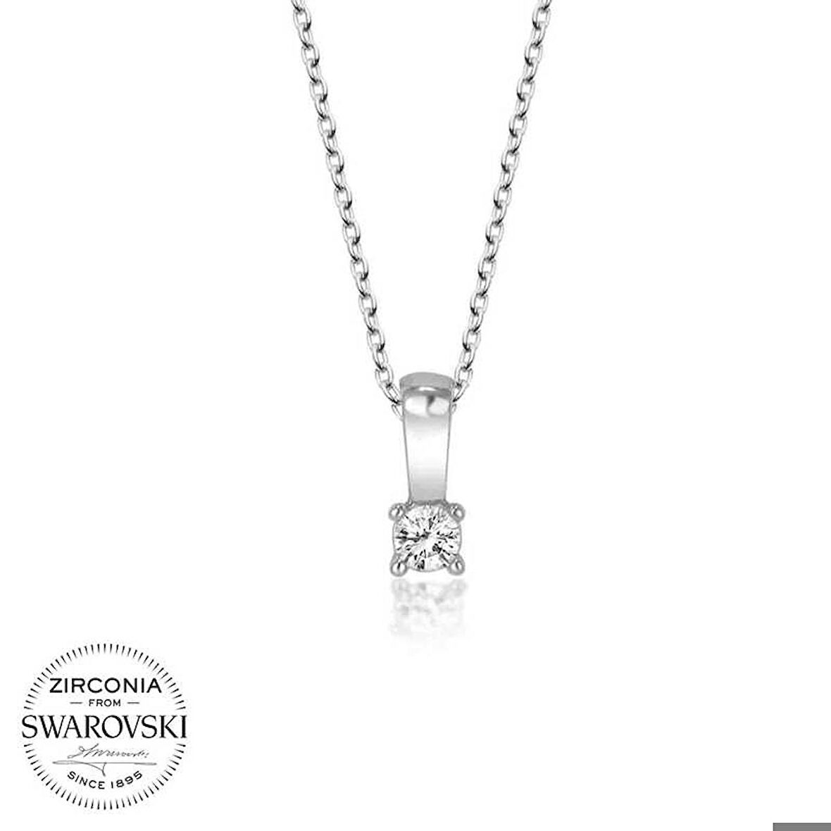Ebuz Swarovski Taşlı Gümüş Tektaş Bayan Kolye