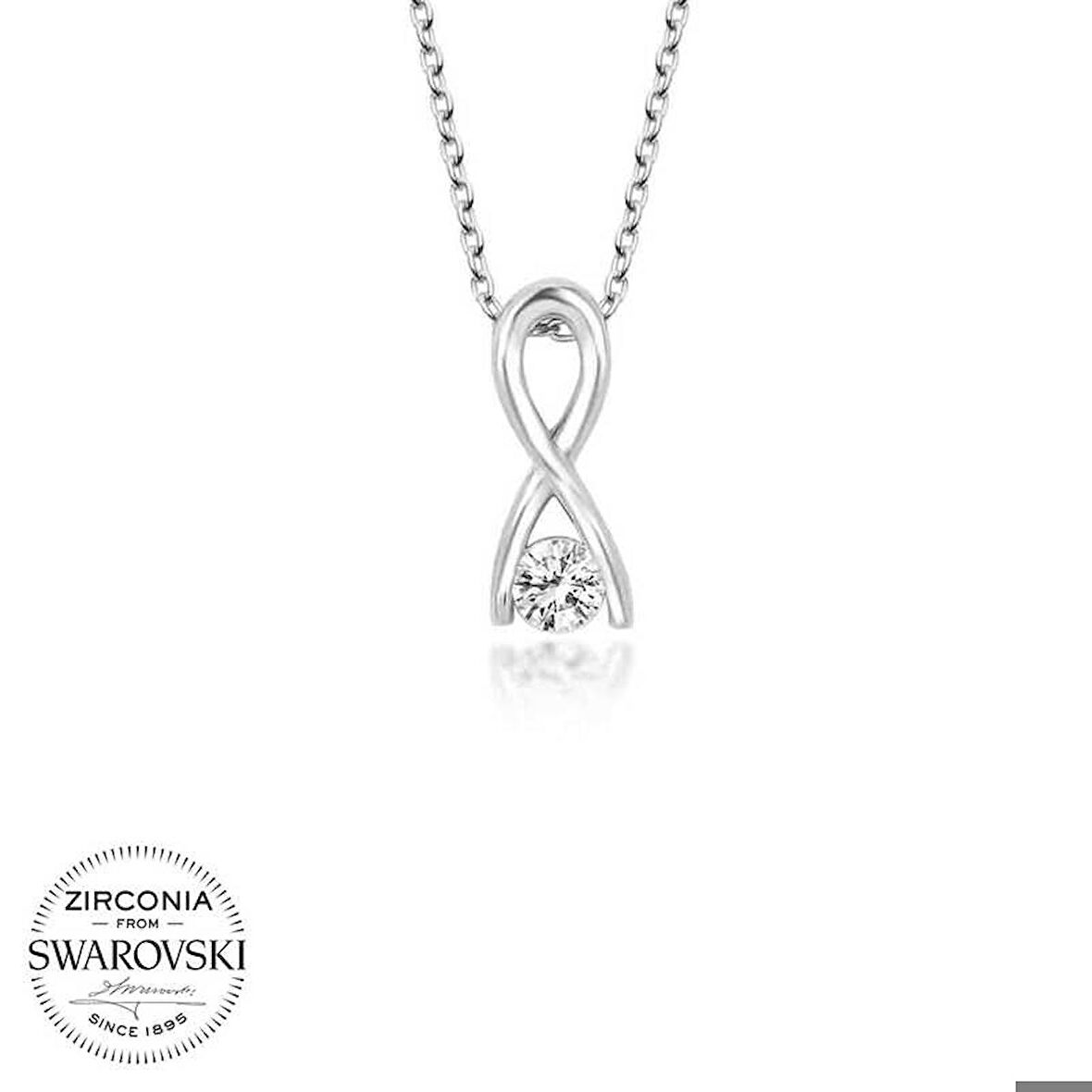 Ebuz Swarovski Taşlı Gümüş Sonsuzluk Bayan Kolye