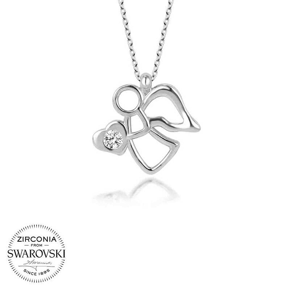 Ebuz Swarovski Taşlı Gümüş Melek Bayan Kolye